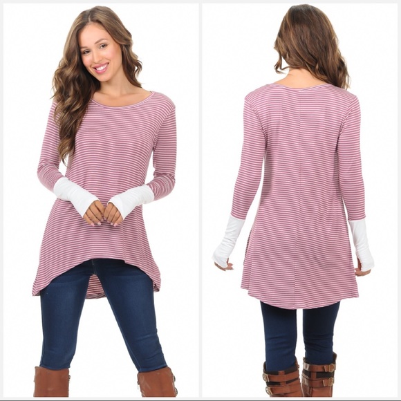 Des Feli Tops - Striped Tunic With Thumb Holes